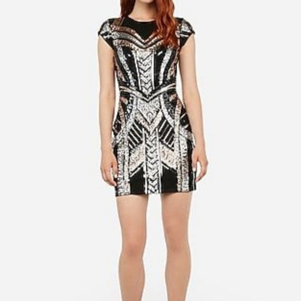 Express Sequin deco dress gold Med NWT
